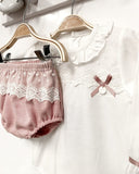 "Narvi" Dusky Pink Lace Blouse & Bloomers