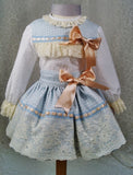 Sky Blue Houndstooth Skirt and Blouse Set