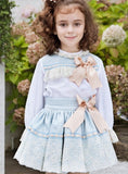 Sky Blue Houndstooth Skirt and Blouse Set