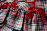 Girls Check Dress Set With Double Velvet Bows