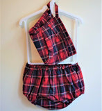 Combined Check Dress With Bonnet And Nappy Cover