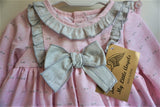 Pink Baby Dress and Bonnet with Grey Bow