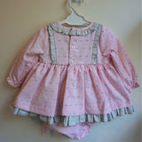 Pink Baby Dress and Bonnet with Grey Bow