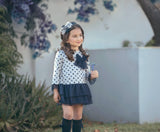 Grey & Navy Metallic Polka Dot Dress