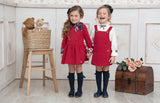 Burgundy Dress with Tartan Trim
