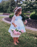 White and Light Blue Flared Dress