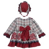Baby Grey & Red Check Dress Set with Bonnet